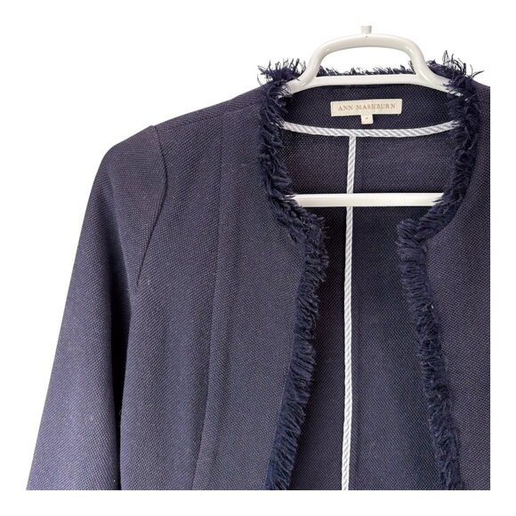 Ann Mashburn Wool Blazer Jacket Womens Medium Navy Blue Fringe - Picture 7 of 13